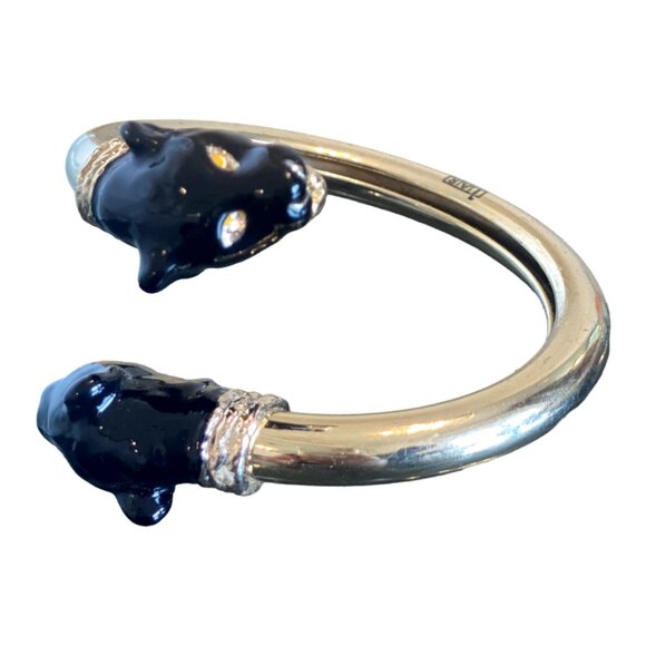 Gold Colored Cuff Bracelet With Black Panthers, 1AR or Unoaerre (Italian Brand) - Picture 2 of 6